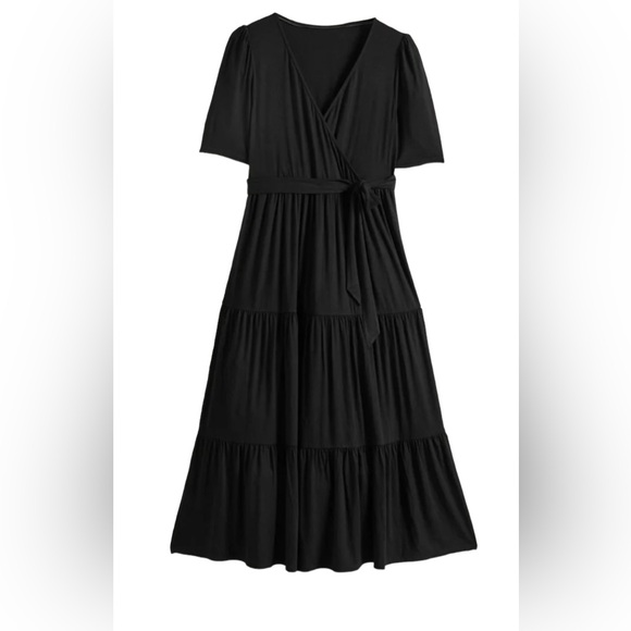 Boden Tiered Wrap Jersey Maxi Dress black short sleeve size 6 petite - Picture 4 of 13